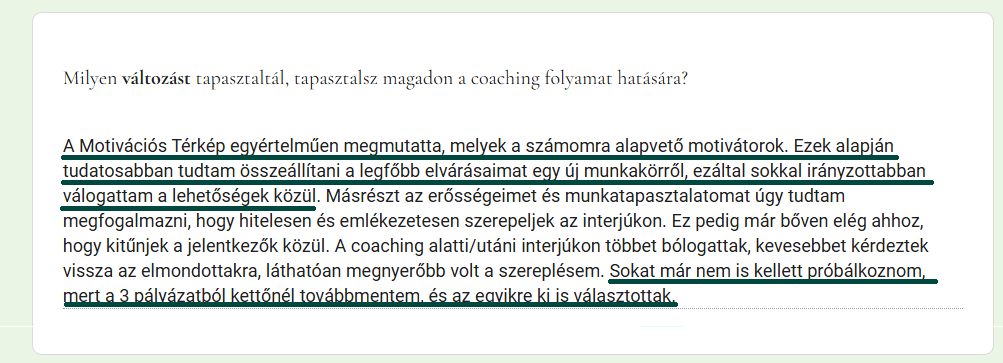 Géza Google Forms kérdőívben adott visszajelzésének részlete